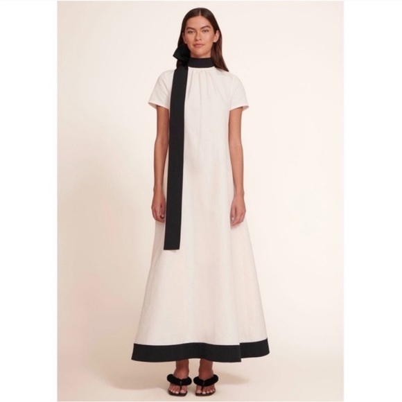 STAUD Dresses & Skirts - NWT STAUD Ilana dress open back maxi gown bow tie short sleeve black and ivory